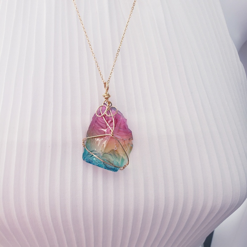 Rainbow Stone Gold Tone Necklace